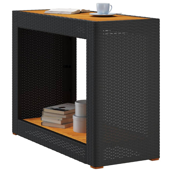 Garten Beistelltisch Schwarz Poly Rattan Holzplatte