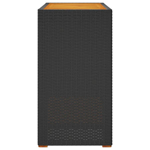 Garten Beistelltisch Schwarz Poly Rattan Holzplatte