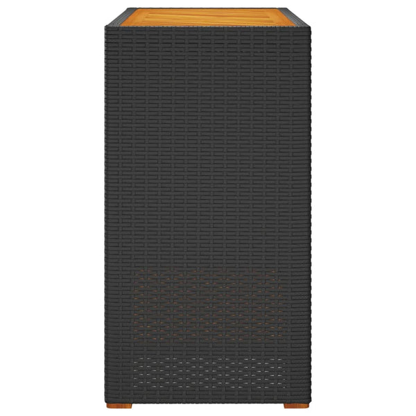 Garten Beistelltisch Schwarz Poly Rattan Holzplatte