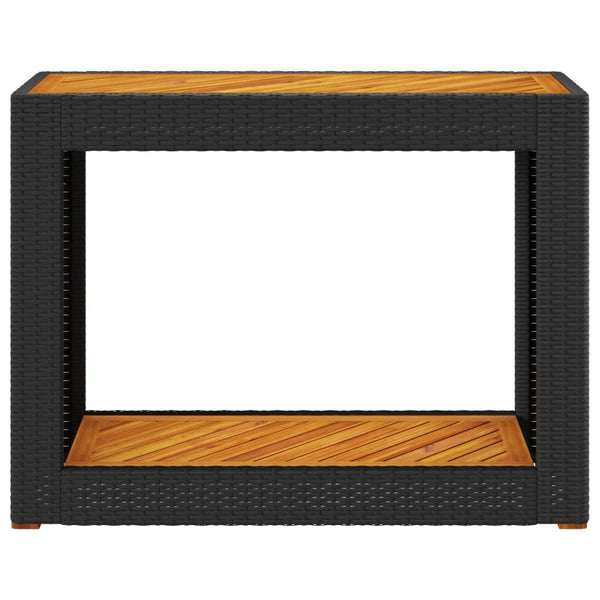 Garten Beistelltisch Schwarz Poly Rattan Holzplatte