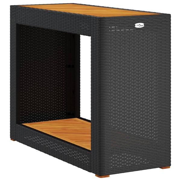 Garten Beistelltisch Schwarz Poly Rattan Holzplatte
