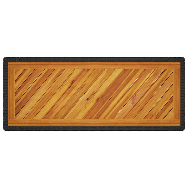Garten Beistelltisch Schwarz Poly Rattan Holzplatte