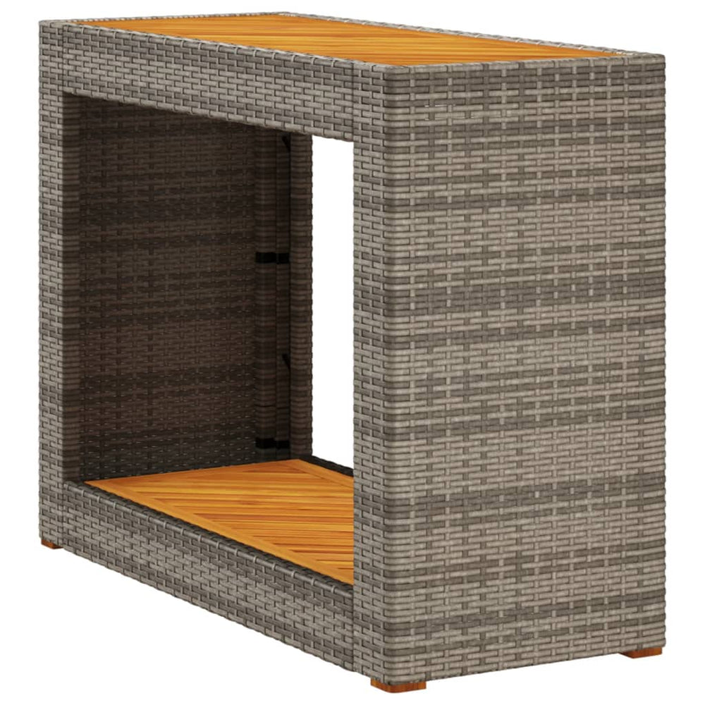 Garten Beistelltisch Grau Poly Rattan Holzplatte