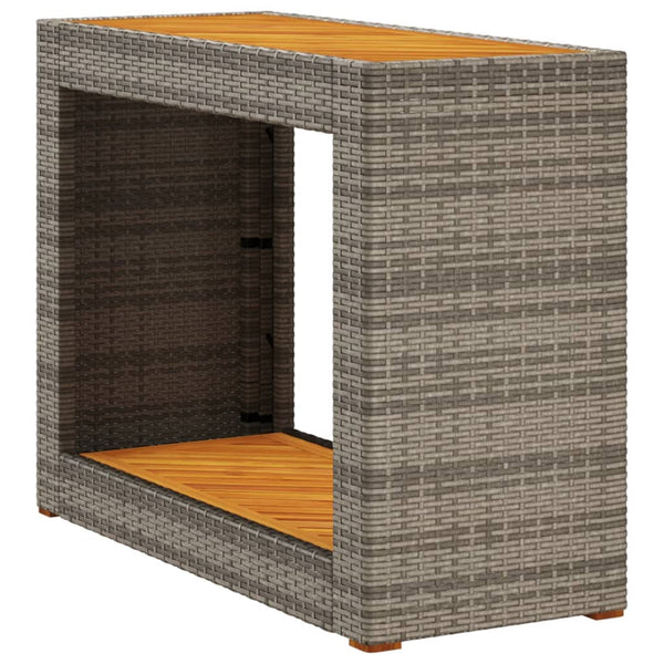 Garten Beistelltisch Grau Poly Rattan Holzplatte