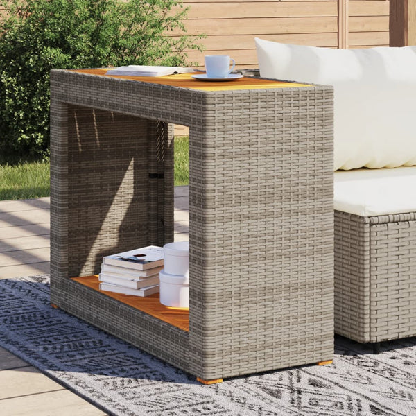 Garten Beistelltisch Grau Poly Rattan Holzplatte