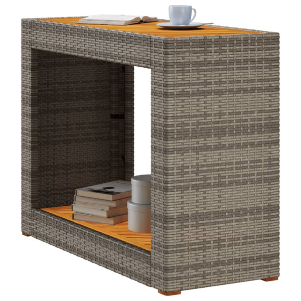 Garten Beistelltisch Grau Poly Rattan Holzplatte
