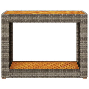 Garten Beistelltisch Grau Poly Rattan Holzplatte