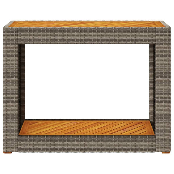 Garten Beistelltisch Grau Poly Rattan Holzplatte