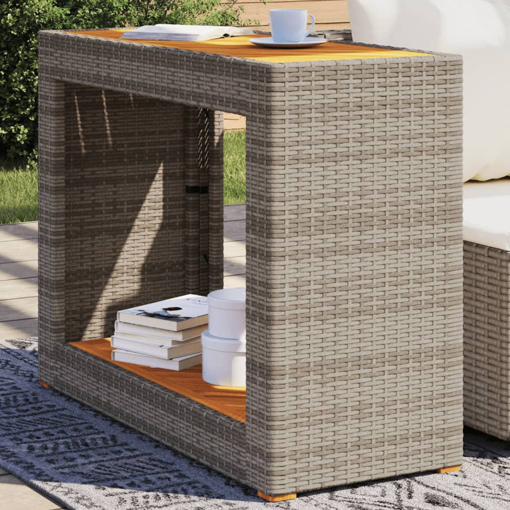 Garten Beistelltisch Grau Poly Rattan Holzplatte
