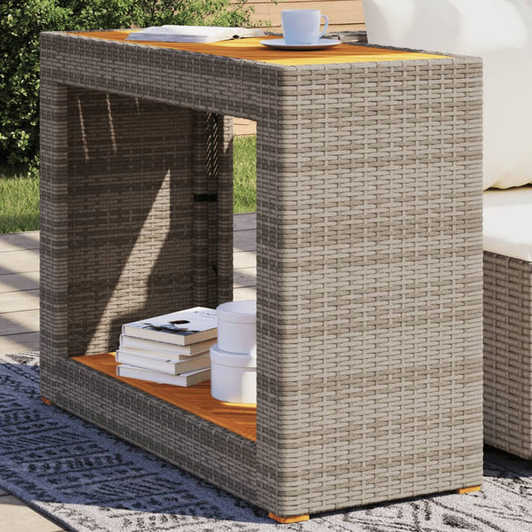 Garten Beistelltisch Grau Poly Rattan Holzplatte