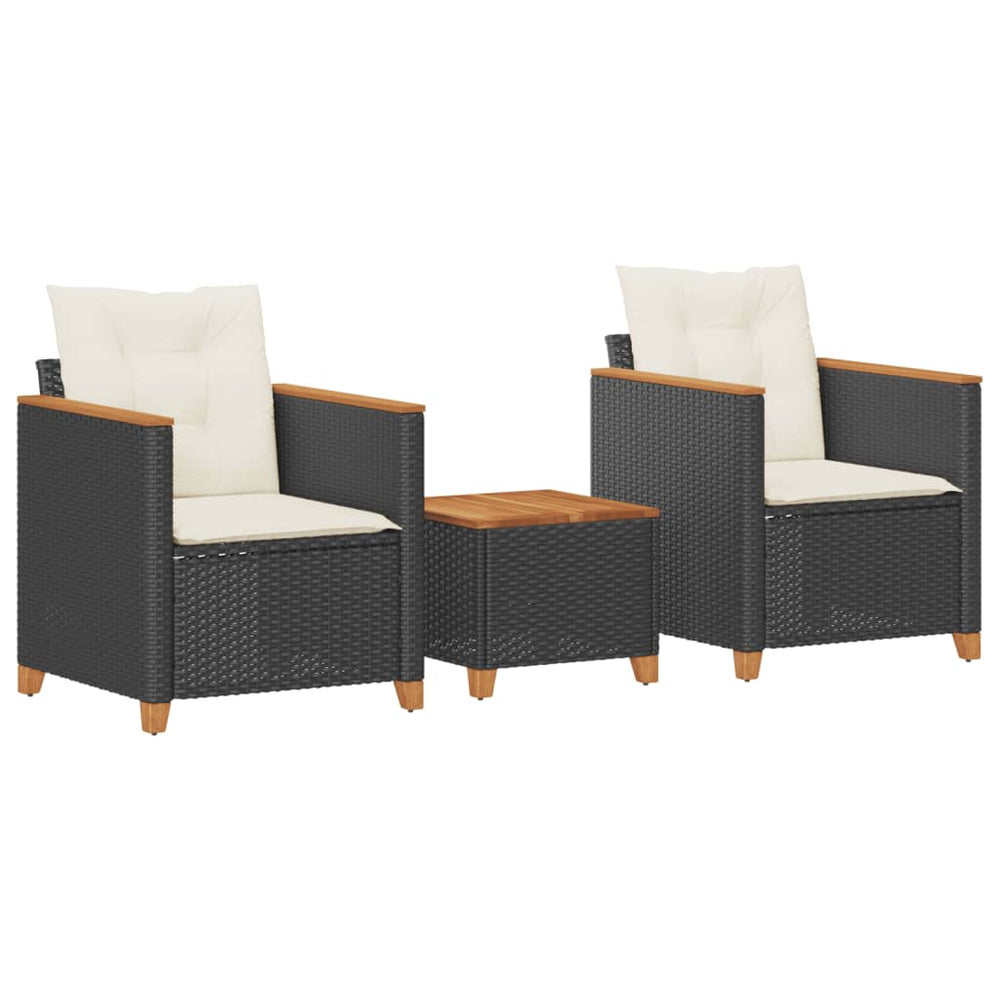 3-tlg Bistro Set Schwarz Poly Rattan Akazienholz