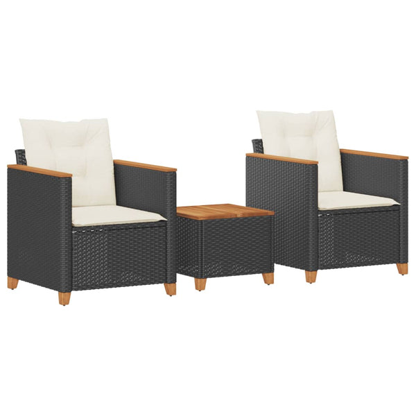 3-tlg Bistro Set Schwarz Poly Rattan Akazienholz