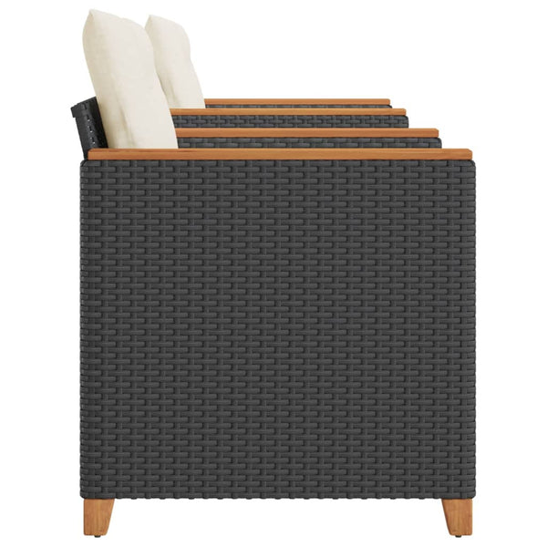 3-tlg Bistro Set Schwarz Poly Rattan Akazienholz