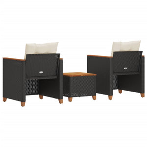 3-tlg Bistro Set Schwarz Poly Rattan Akazienholz
