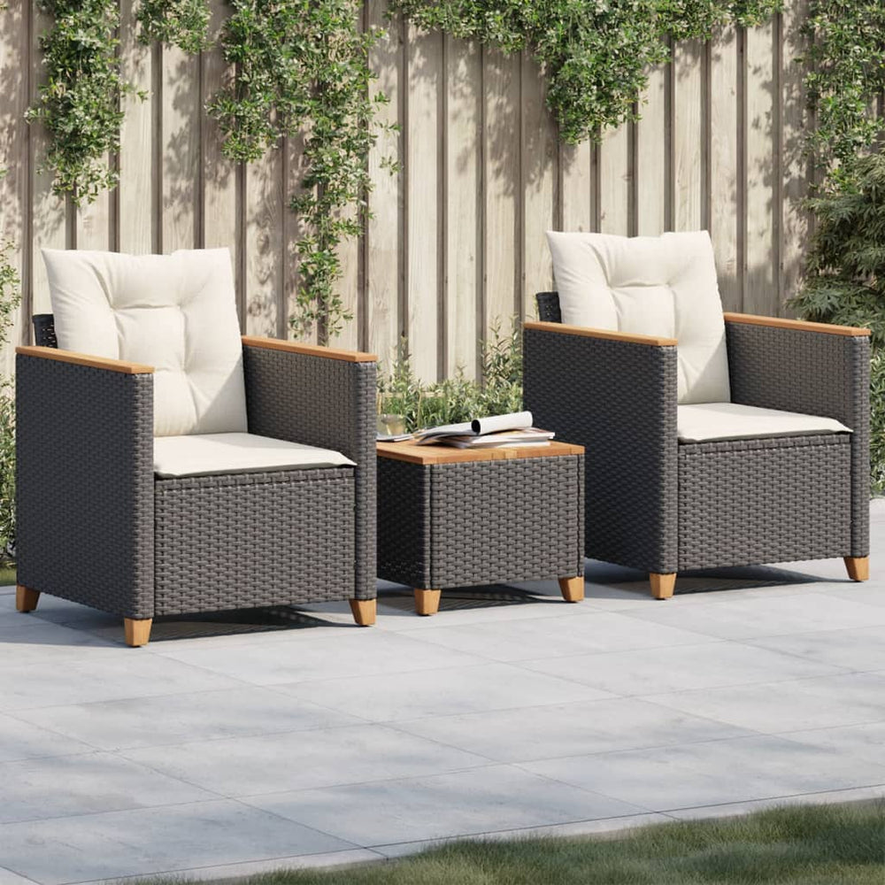 3-tlg Bistro Set Schwarz Poly Rattan Akazienholz