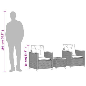 3-tlg. Bistro Set Grau mit Kissen
