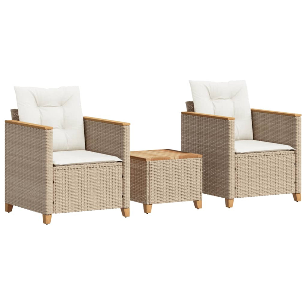 3-tlg. Bistro-Set Beige Poly Rattan Akazienholz