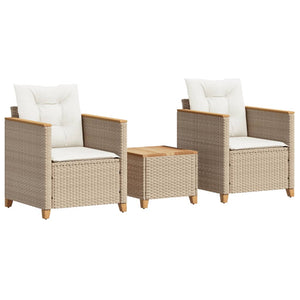 3-tlg. Bistro-Set Beige Poly Rattan Akazienholz