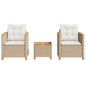 3-tlg. Bistro-Set Beige Poly Rattan Akazienholz