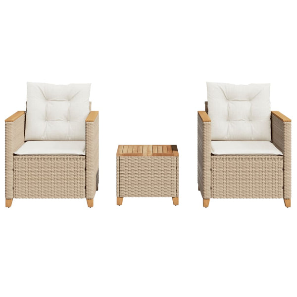 3-tlg. Bistro-Set Beige Poly Rattan Akazienholz