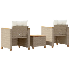 3-tlg. Bistro-Set Beige Poly Rattan Akazienholz