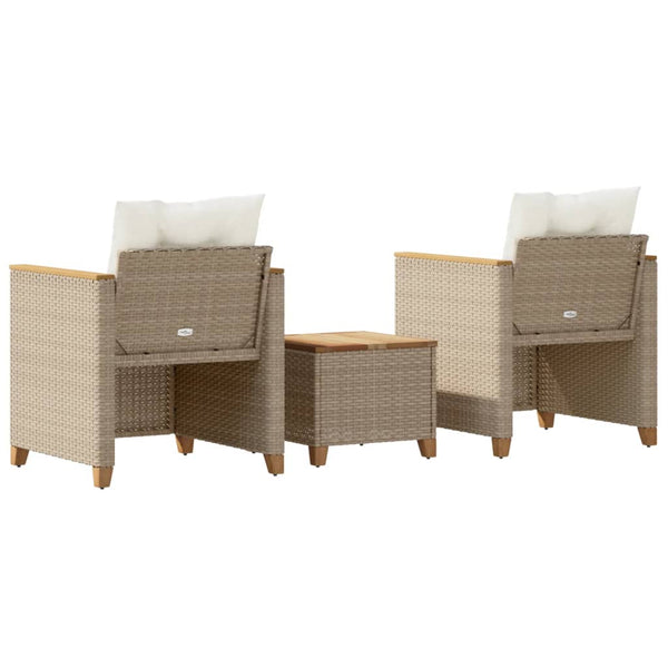 3-tlg. Bistro-Set Beige Poly Rattan Akazienholz