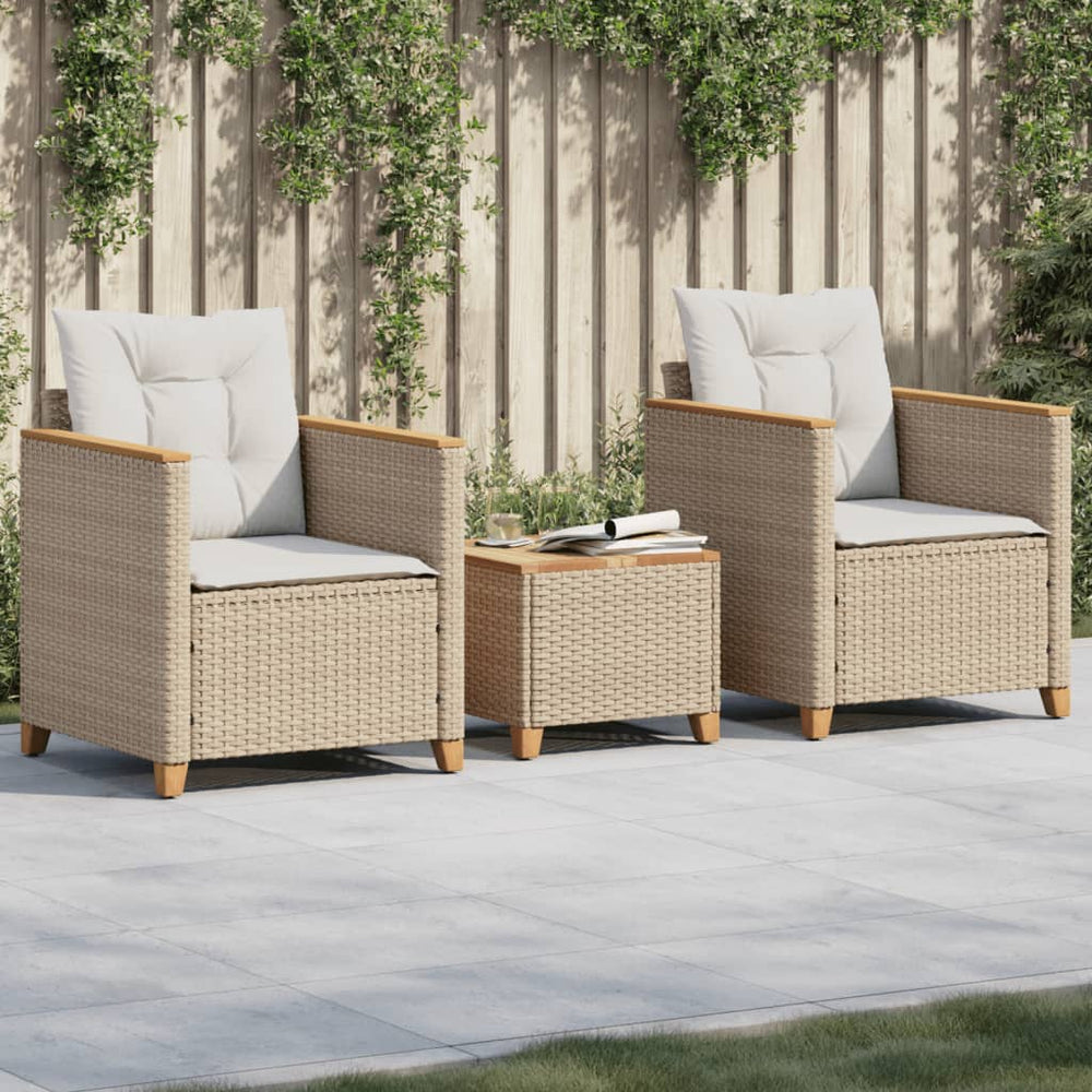3-tlg. Bistro-Set Beige Poly Rattan Akazienholz
