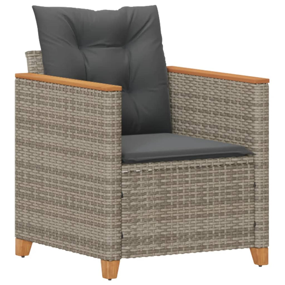 Gartensessel Grau Poly Rattan mit Kissen