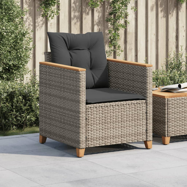 Gartensessel Grau Poly Rattan mit Kissen