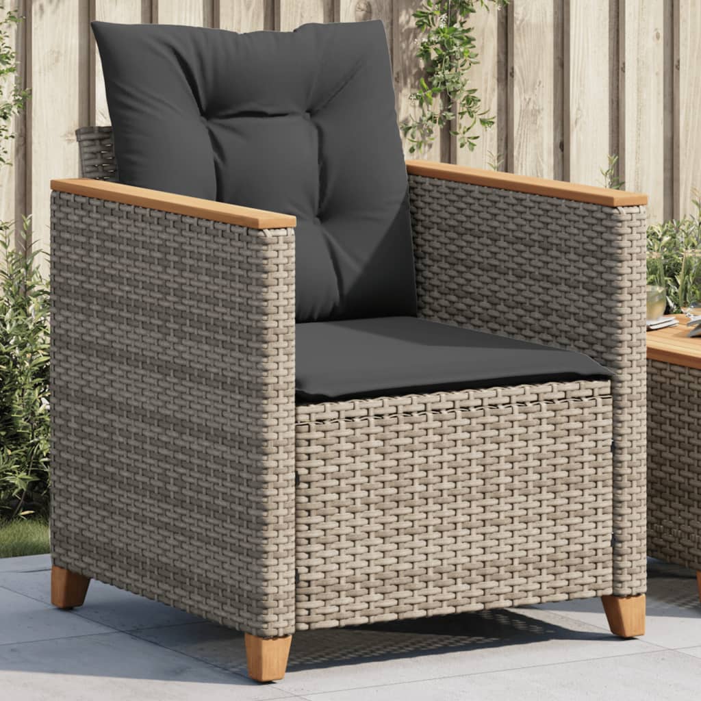 Gartensessel Grau Poly Rattan mit Kissen