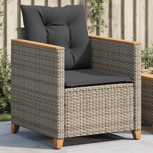 Gartensessel Grau Poly Rattan mit Kissen