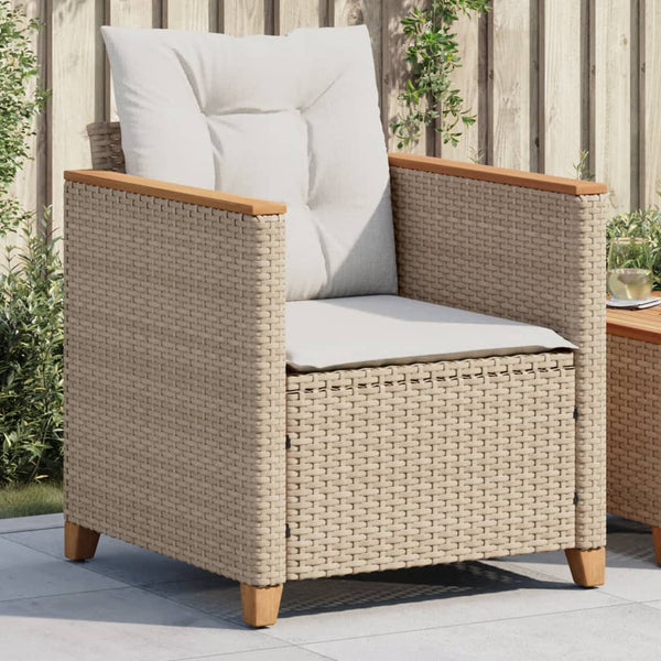 Gartensessel Beige Poly Rattan mit Kissen