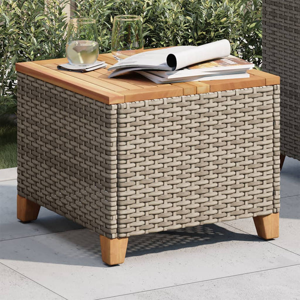 Grauer Gartentisch 45x45 cm Poly Rattan Akazie