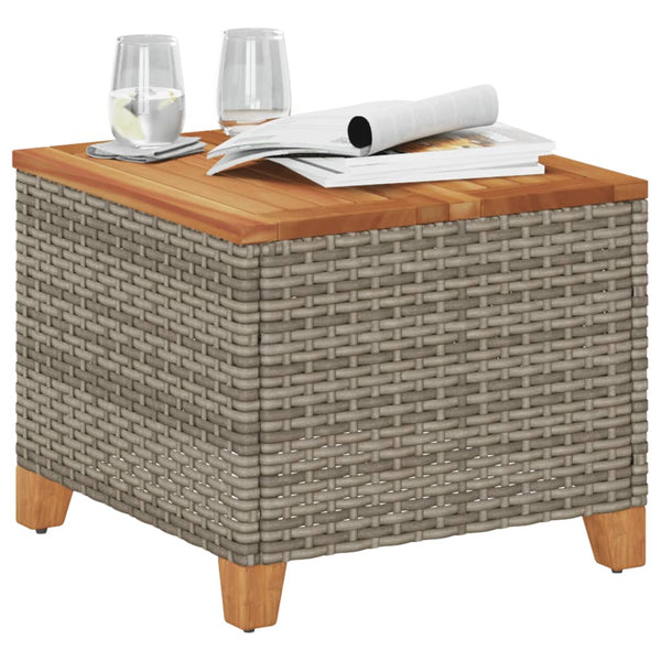 Grauer Gartentisch 45x45 cm Poly Rattan Akazie