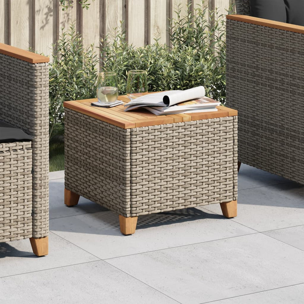 Grauer Gartentisch 45x45 cm Poly Rattan Akazie