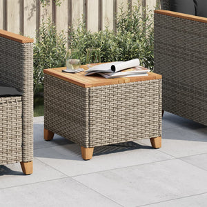 Grauer Gartentisch 45x45 cm Poly Rattan Akazie