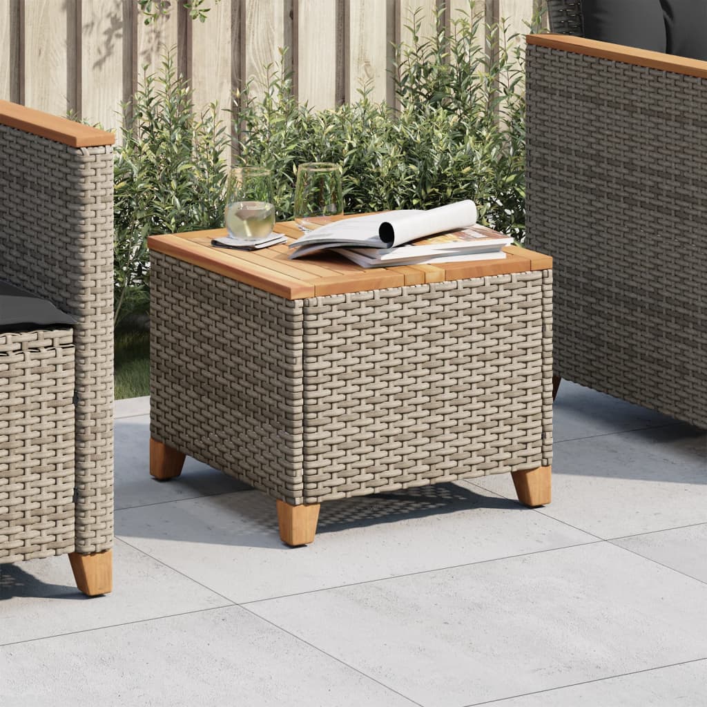 Grauer Gartentisch 45x45 cm Poly Rattan Akazie
