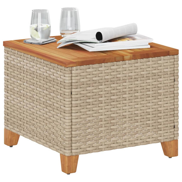 Beiger Gartentisch 45x45 cm Poly Rattan Akazie