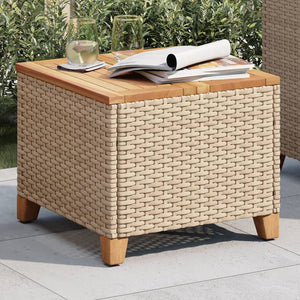 Beiger Gartentisch 45x45 cm Poly Rattan Akazie