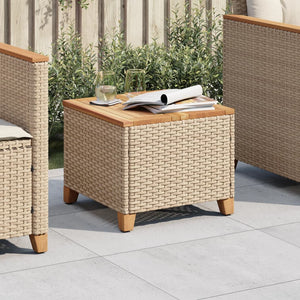 Beiger Gartentisch 45x45 cm Poly Rattan Akazie