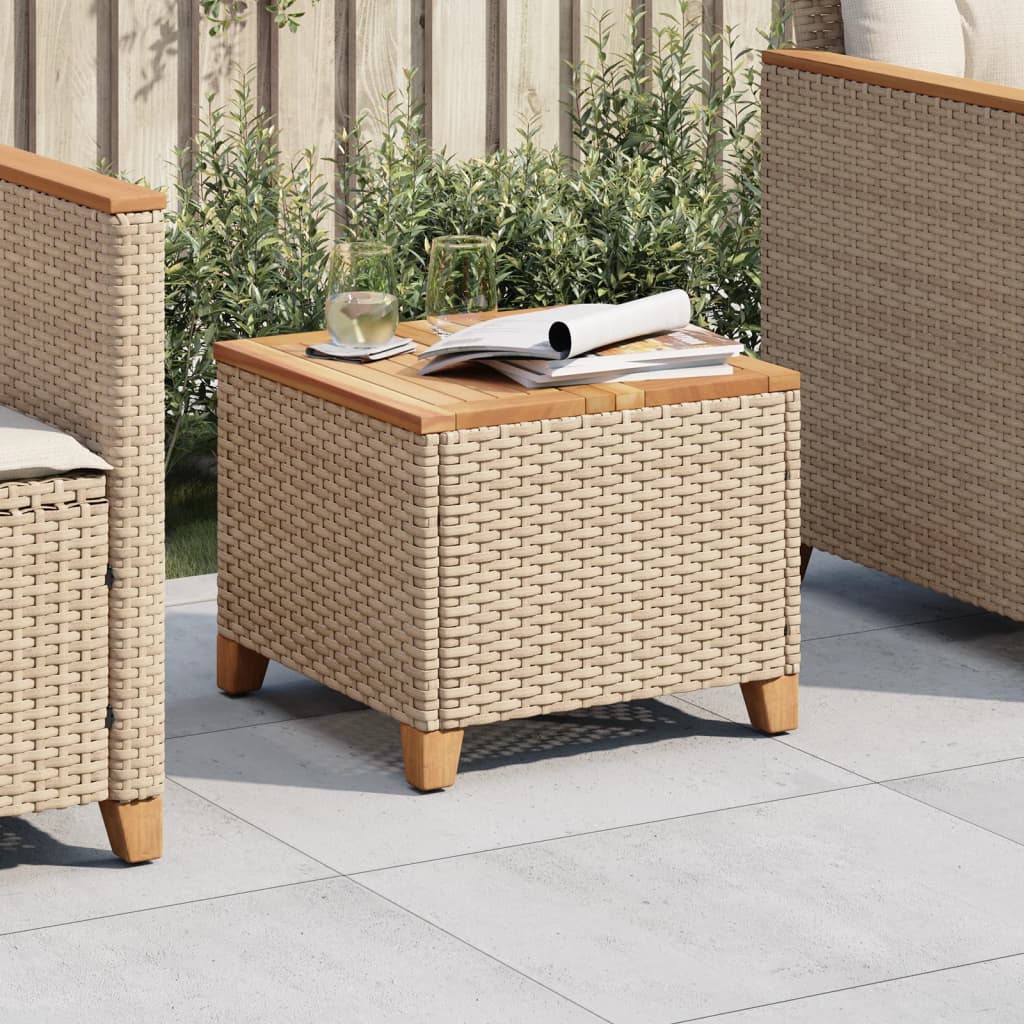 Beiger Gartentisch 45x45 cm Poly Rattan Akazie