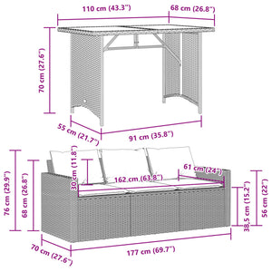 2-tlg. Garten Essgruppe Braun Poly Rattan