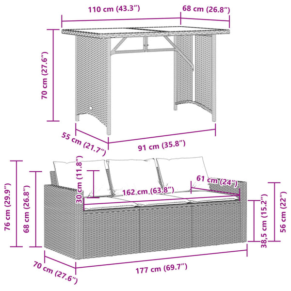 2-tlg. Garten Essgruppe Braun Poly Rattan