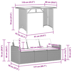 2-tlg. Garten Essgruppe Beige Poly Rattan