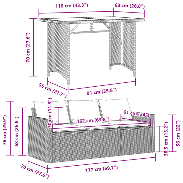 2-tlg. Garten Essgruppe Beige Poly Rattan