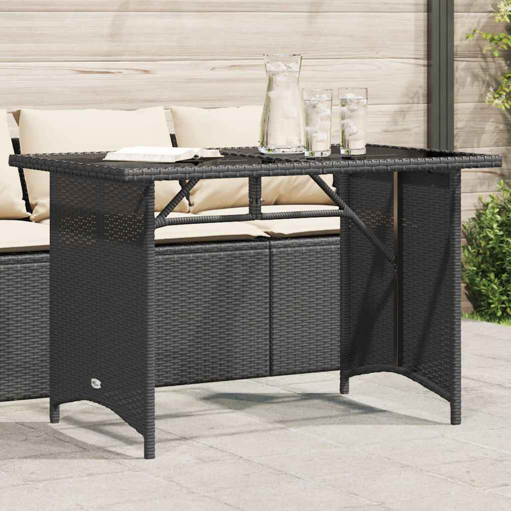 Schwarzer Gartentisch mit Glasplatte 110x68 cm