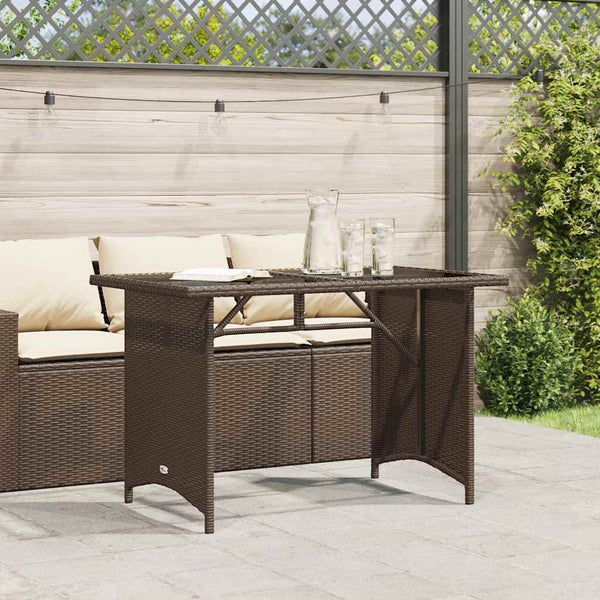Gartentisch Braun Poly Rattan Glasplatte 110x68 cm