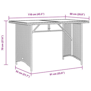 Gartentisch Grau mit Glasplatte 110x68 cm