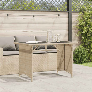 Beiger Gartentisch mit Glasplatte 110x68 cm