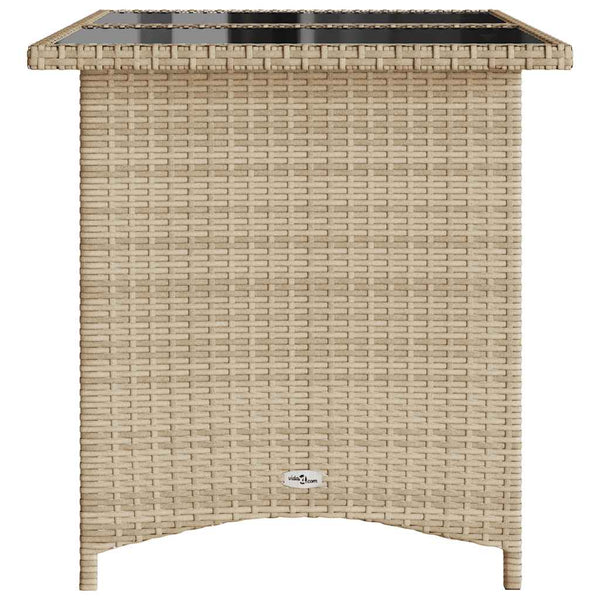 Beiger Gartentisch mit Glasplatte 110x68 cm